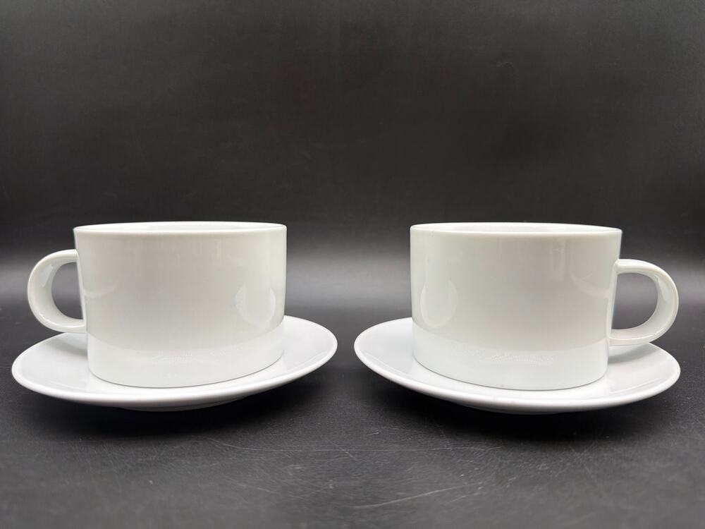 Crate & Barrel Maison White Coffee Cups Saucers Mismatched Set of 4